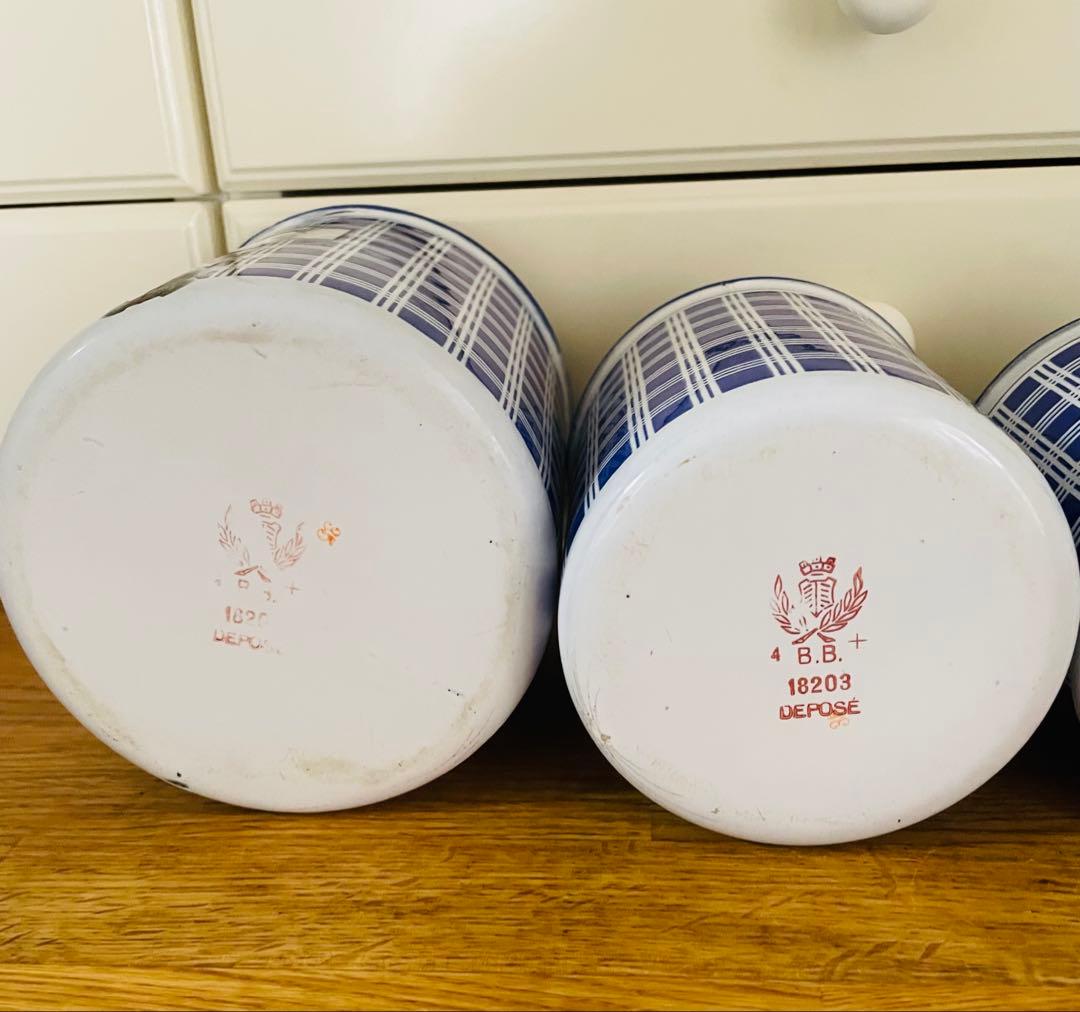 【青ぶー】フランス アンティーク BB社 ホーローキャニスター 5個セット