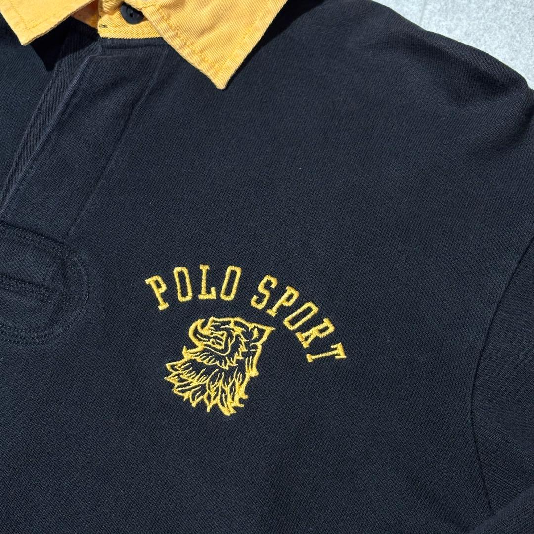 【ポロスポーツ】長袖ラガーシャツ　刺繍ロゴ　背番号　イエローブラック