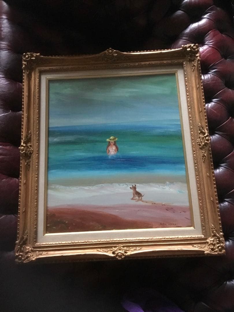 鴨居羊子 「海の淑女」 油彩10号 鴨居玲の姉 下着デザイナー ◆貴重肉筆作