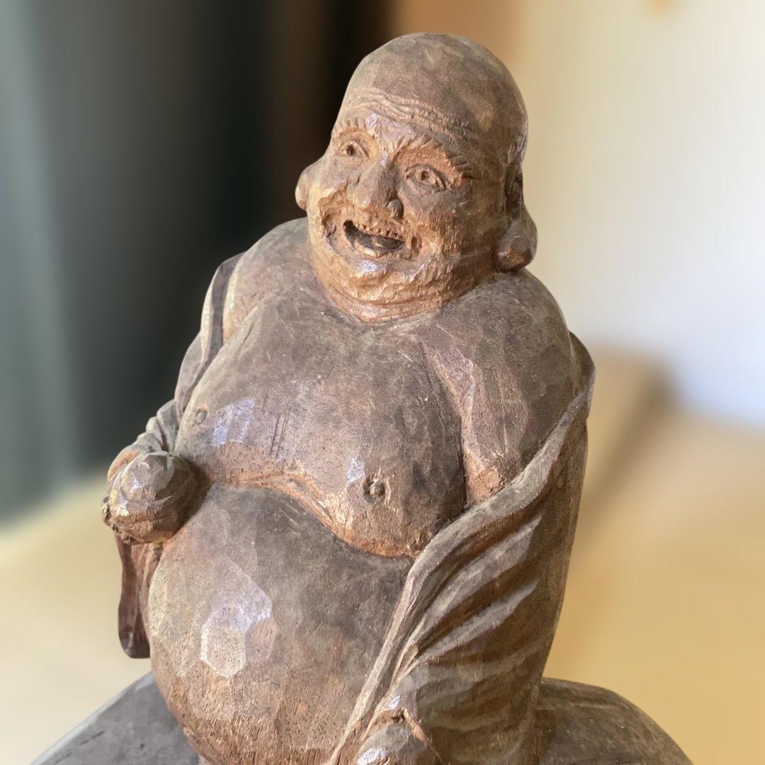 木製 笑顔の仏像 約30cm 彫刻　オブジェ　布袋様
