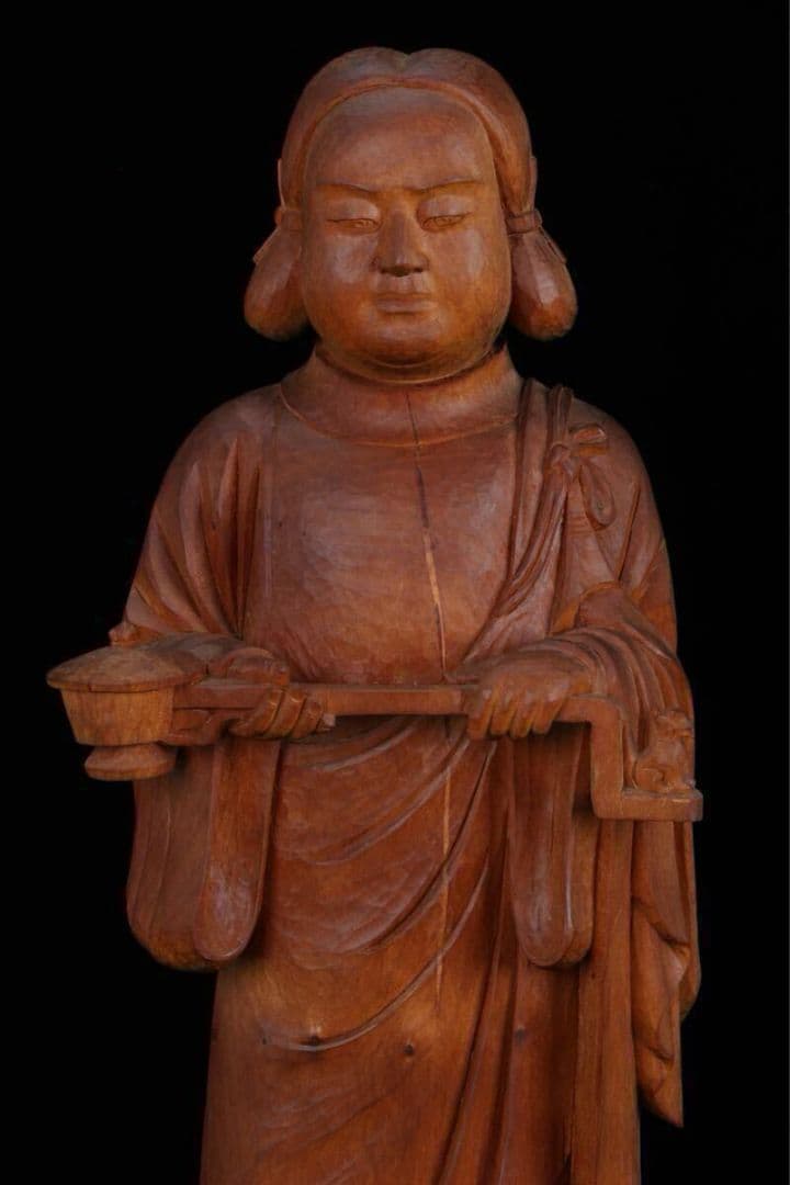 木彫 聖徳太子 孝養太子像 細密彫刻 ガラスケース付 高さ39cm 木造 彫刻像