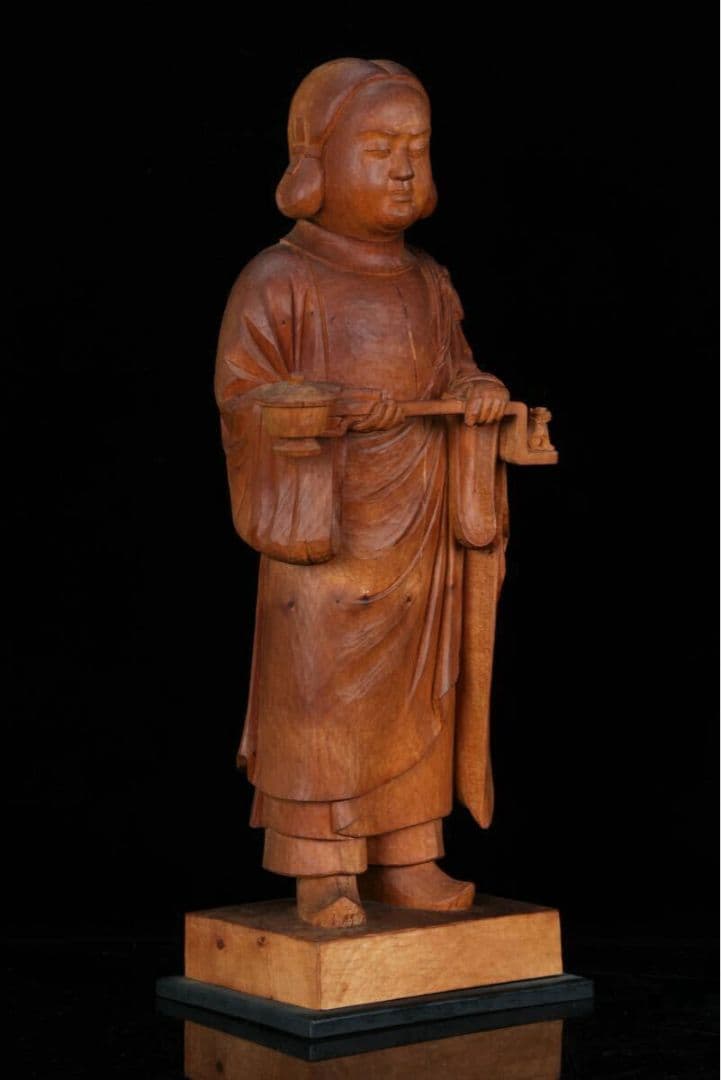 木彫 聖徳太子 孝養太子像 細密彫刻 ガラスケース付 高さ39cm 木造 彫刻像