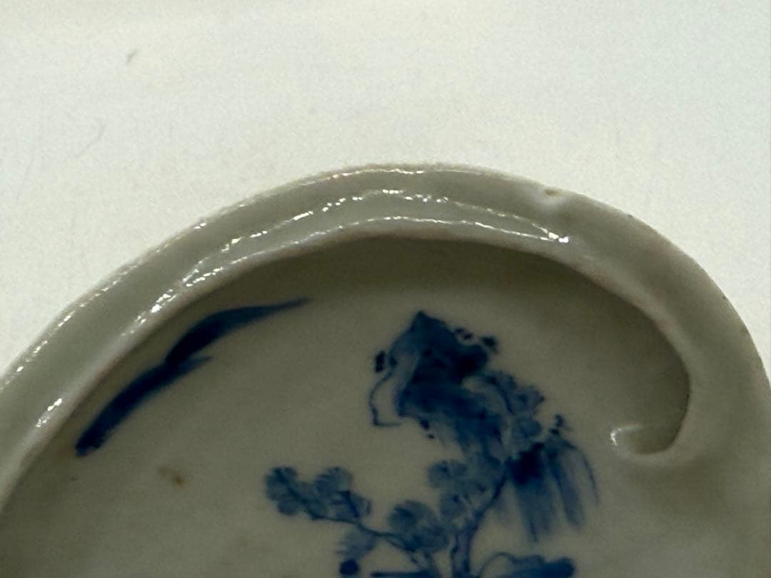 江戸　古伊万里　染付　鮑形山水人物紋小皿6点　　送料込み260130