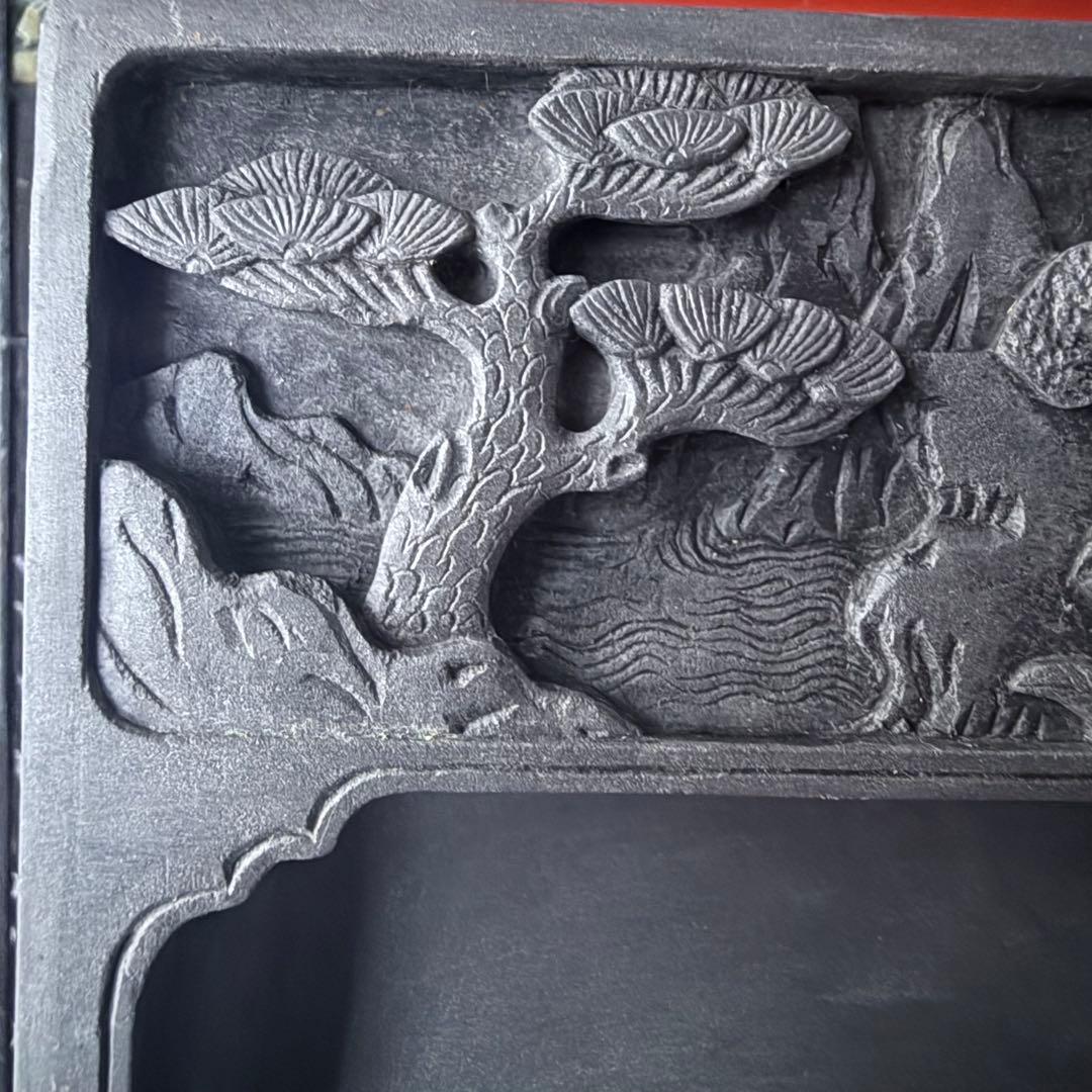 2245様感謝‼️不世出‼️旧家蔵出書の極み『松と芭蕉陽刻天然端渓硯』」文房四宝