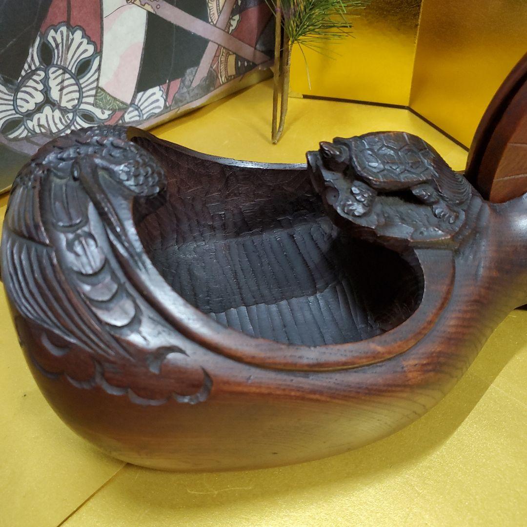 未使用保管品　至宝　東京墨壺　在銘二代目壺豊作　鶴亀木彫　1.3尺