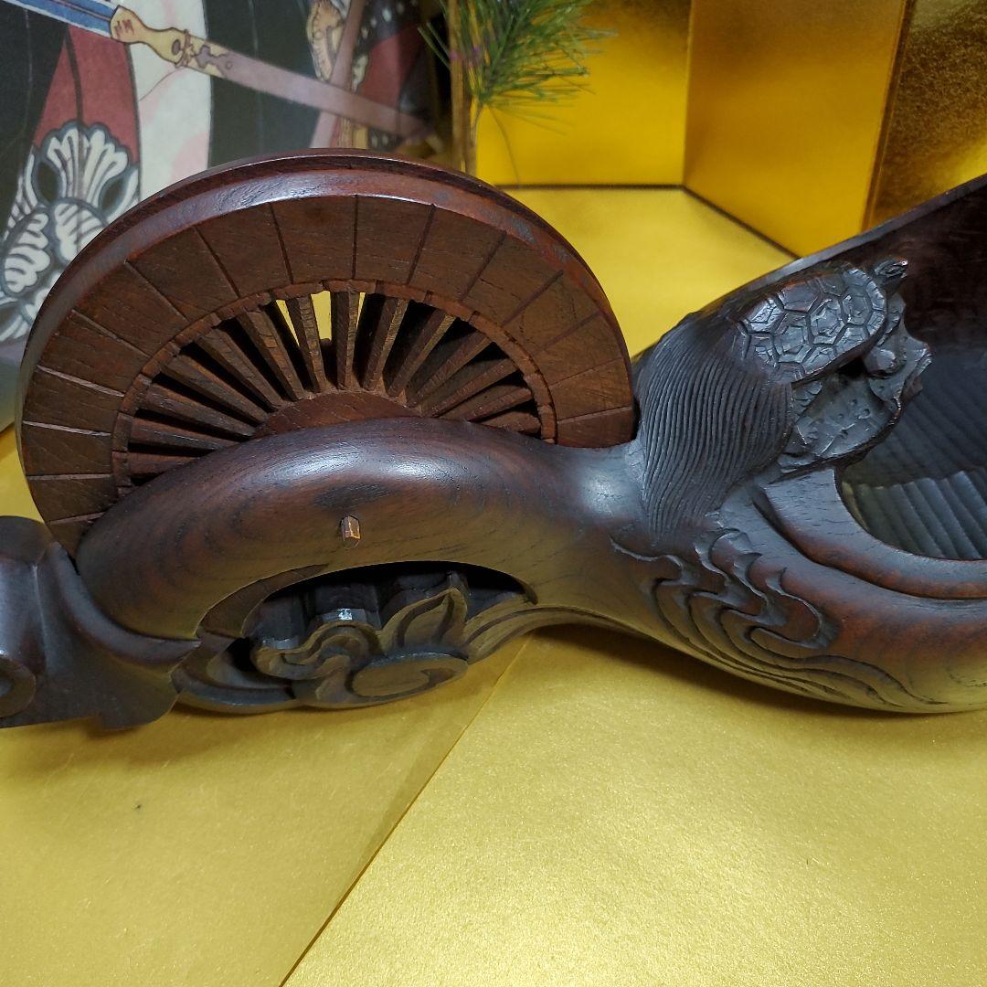 未使用保管品　至宝　東京墨壺　在銘二代目壺豊作　鶴亀木彫　1.3尺