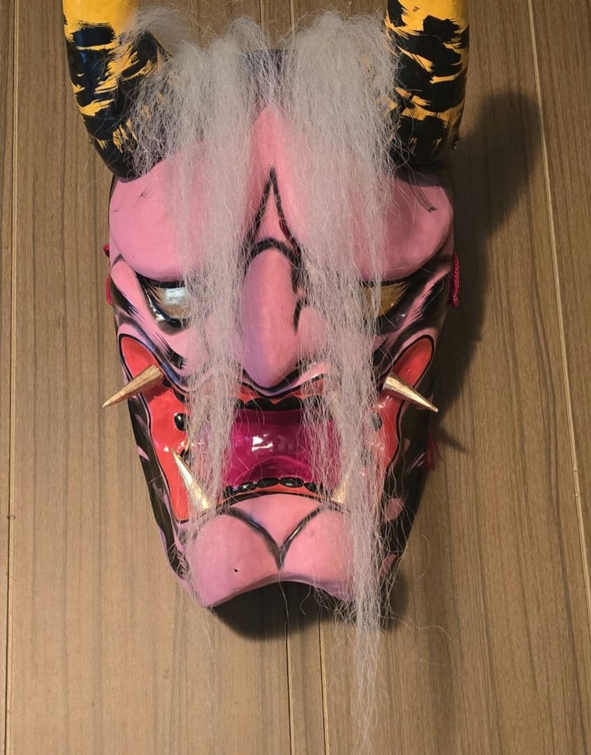 神楽面 ピンク 黒 角付き 期間限定