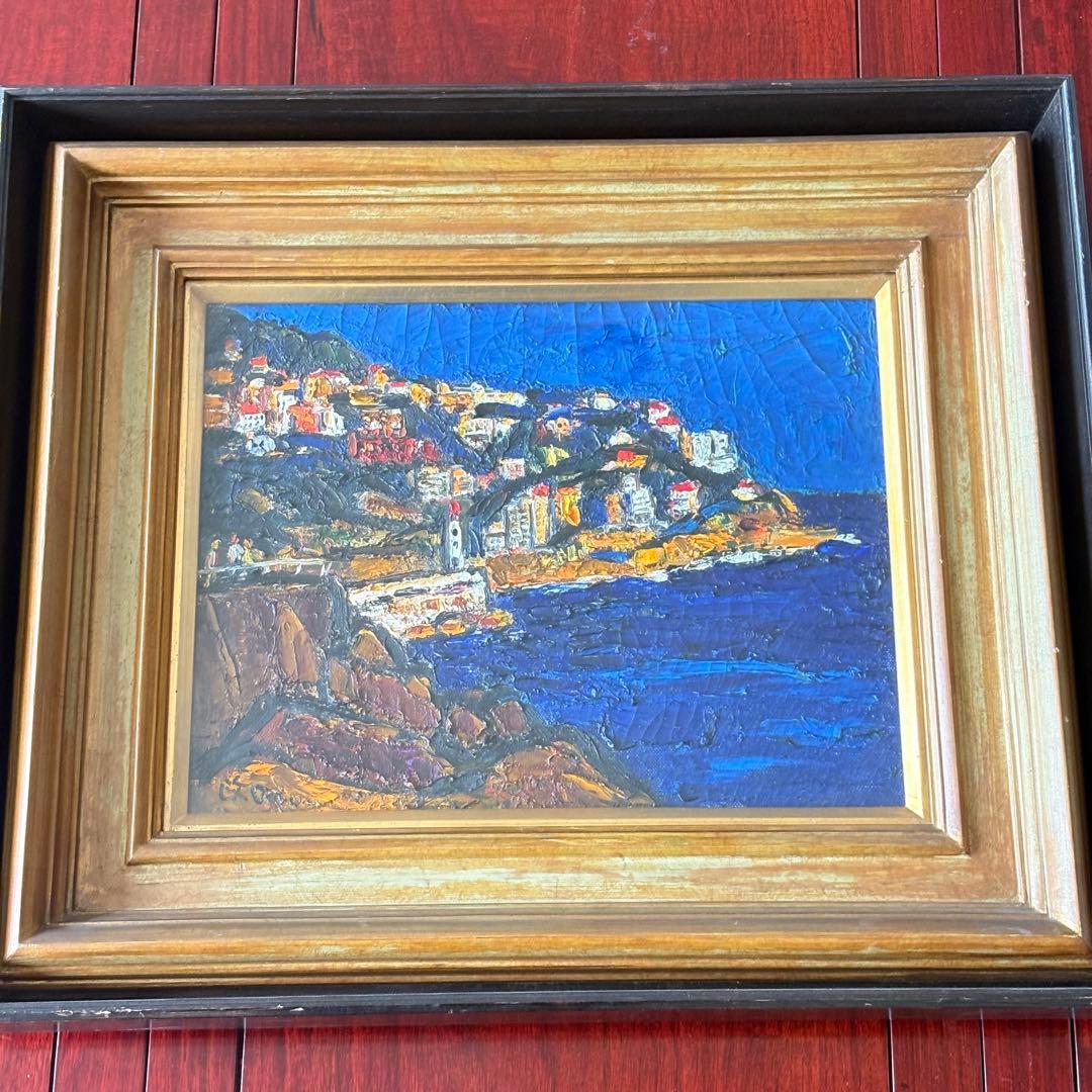 小野政吉「ニース」油彩 額装 東光会顧問 師/熊岡美彦 油絵 B