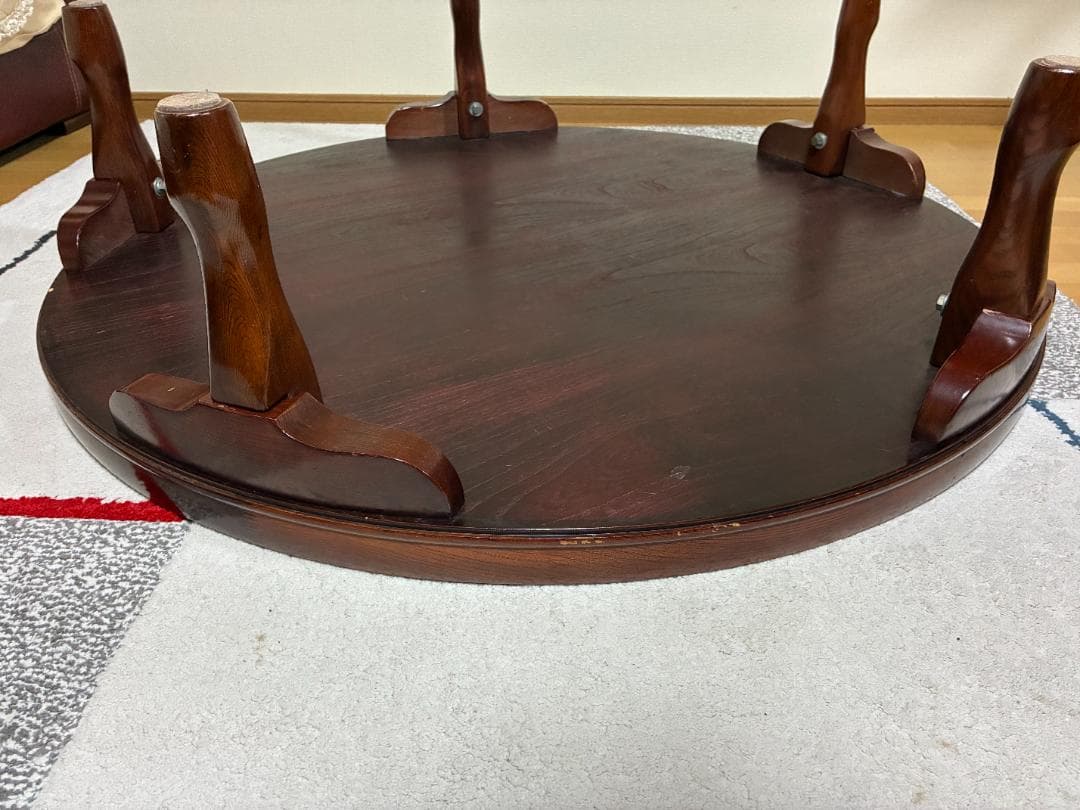 040 座卓・ちゃぶ台 円形/木製/ダークブラウン/古家具