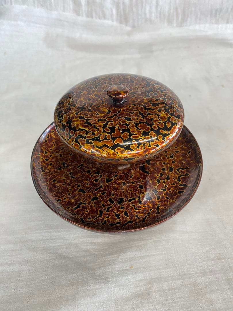 献茶台木製　虫喰塗　新品箱付き