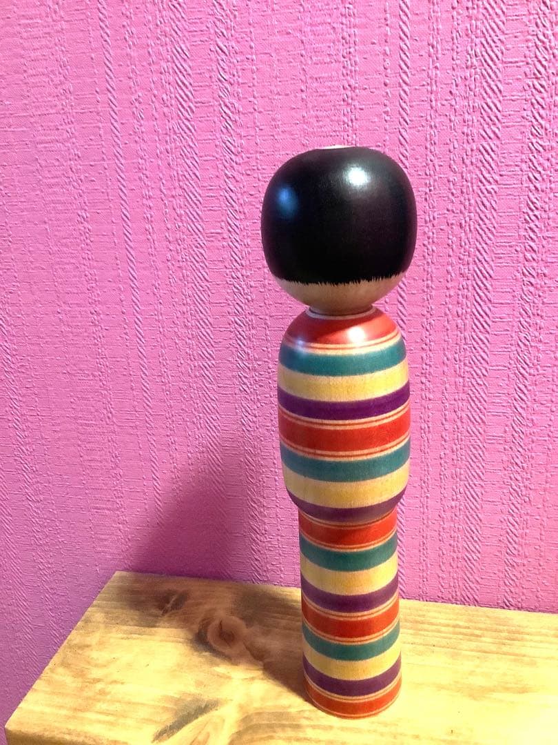 希少　奥瀬陽子工人　轆轤絵柄模様こけし　平成９年作