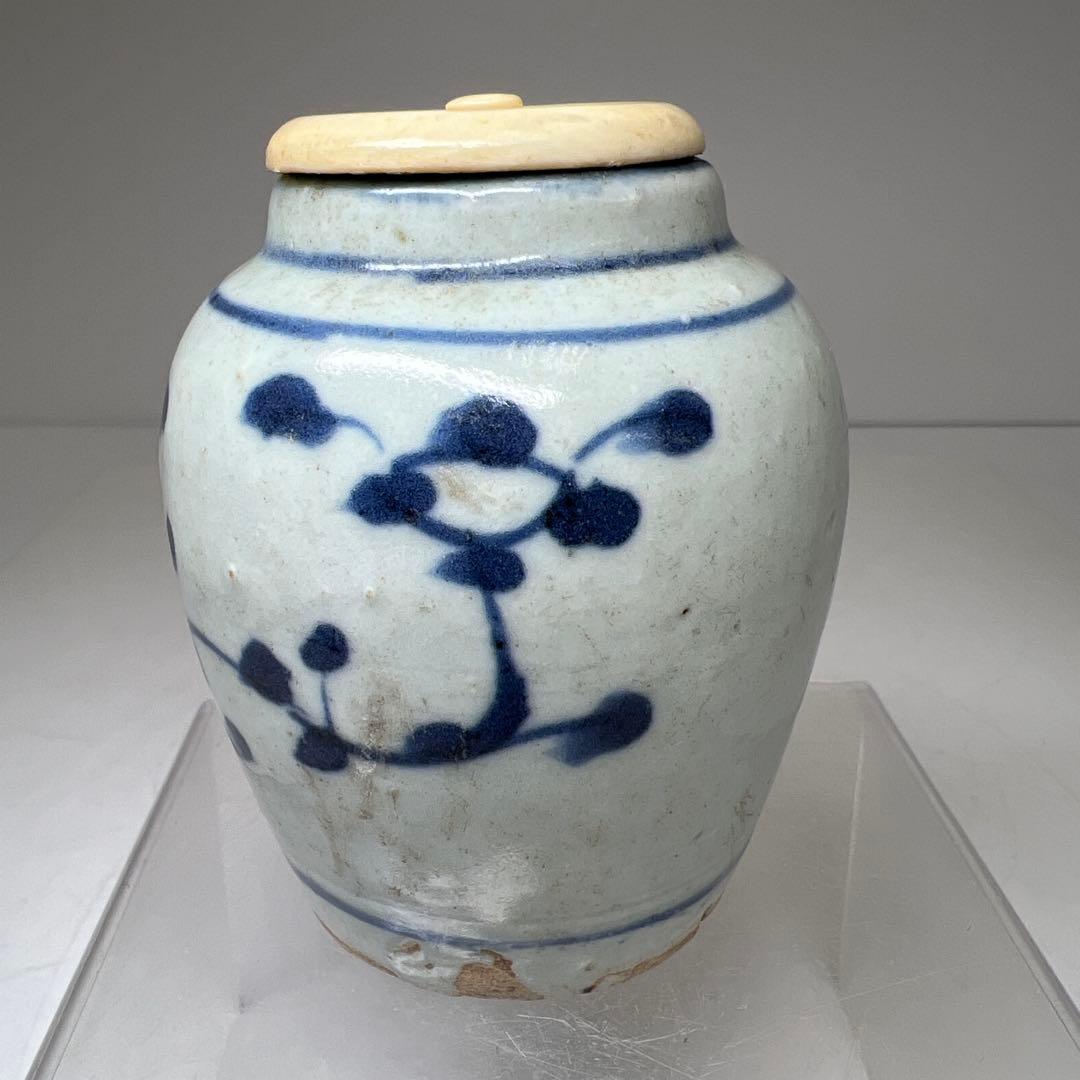 中国明時代　古染付茶入　木箱付　高さ約8㎝　東Y7-1226☆2Fタエサカ