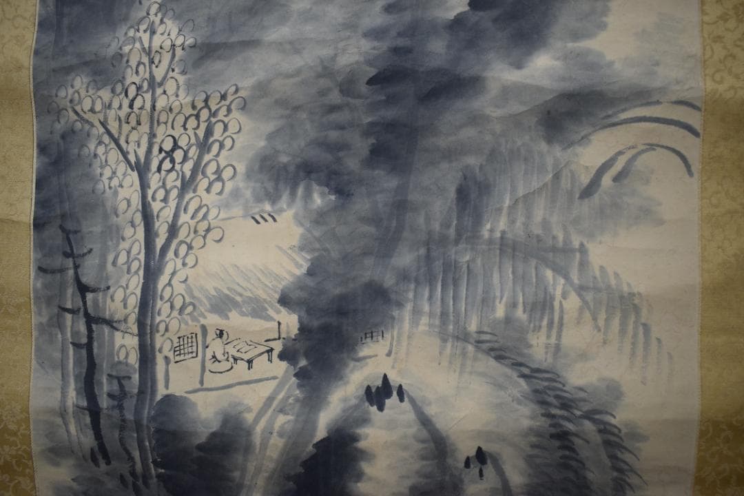 【真作】田能村直外/麦友/山水人物画賛/掛軸☆宝船☆Z-310