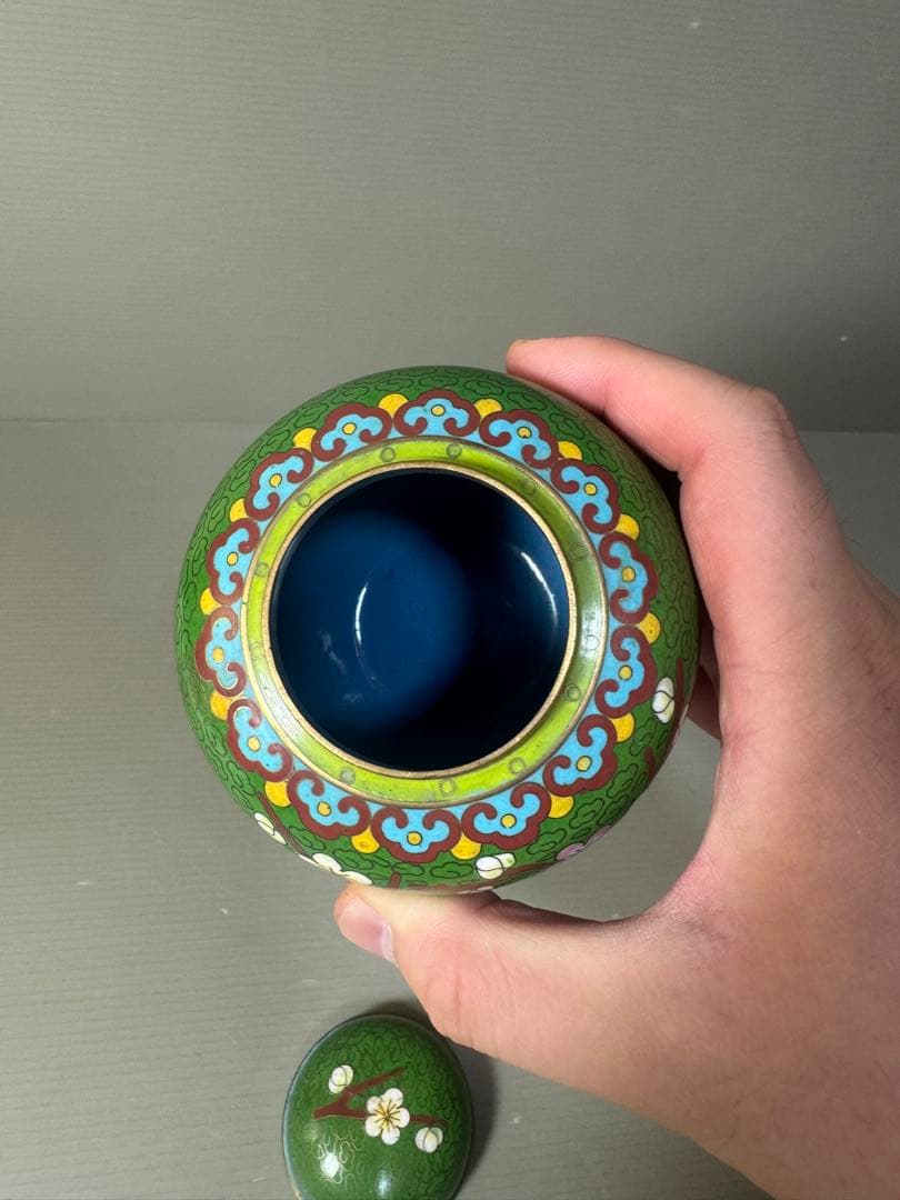 2621 七宝焼 茶入 梅柄 中国美術 小物入