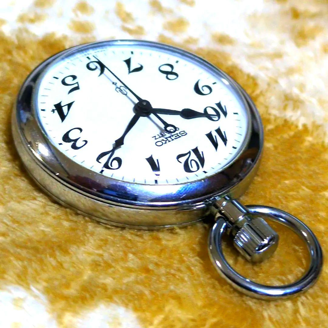 鉄道時計 SEIKO鉄道懐中時計クォーツ 新幹刻印 当時物(稼動品)黒紐付き