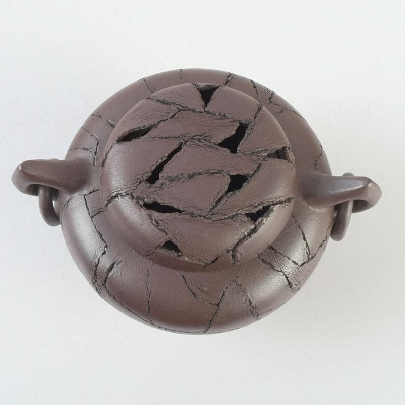 常滑焼　小西洋平作　切練込　香炉　透かし蓋　共箱　V　9623