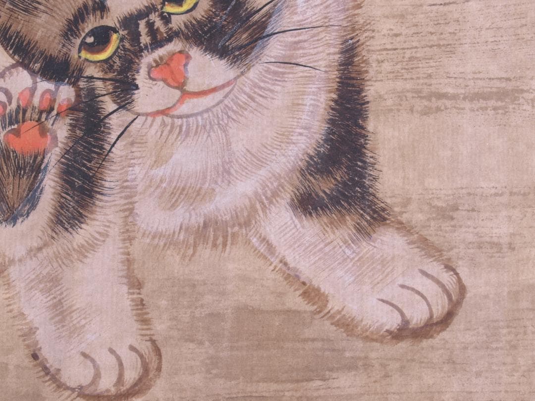 骨董市掘り出し　中国朱春茂作犬図　書道巨匠　肉筆水彩絵掛け軸 R1731C6-3