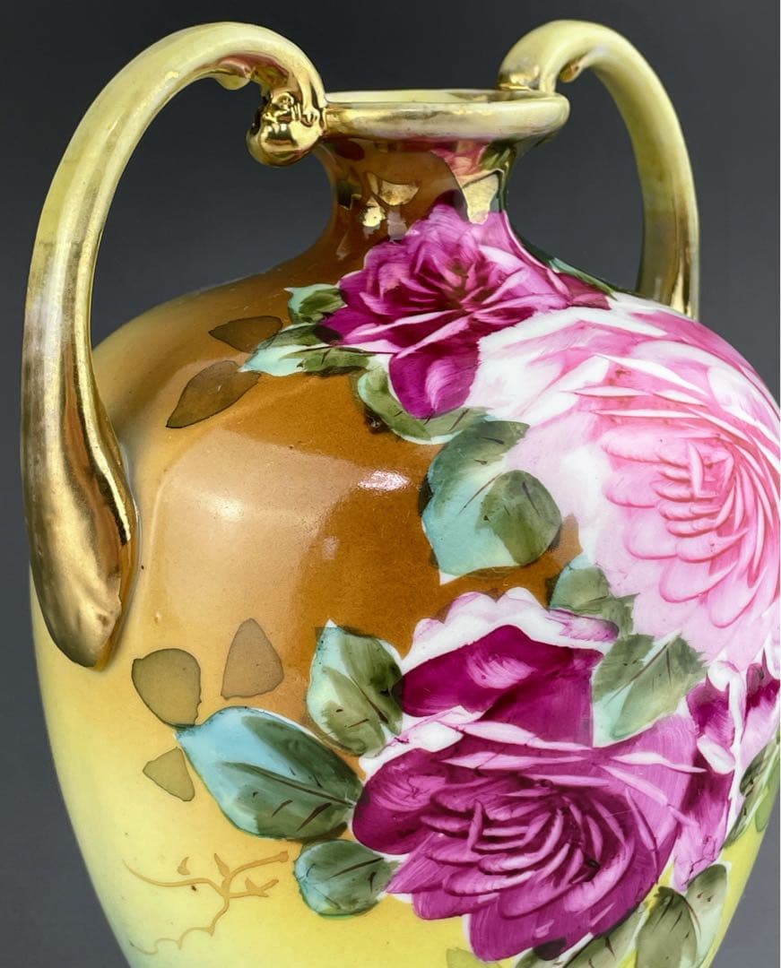 オールドノリタケ 22.1㎝ 薔薇文花瓶 金彩 バラ図　ばら 金彩 花器 花瓶