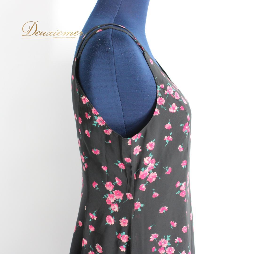 【美品 日本製社交ダンス衣装】ワンピース ドレス Sanline 黒 緑