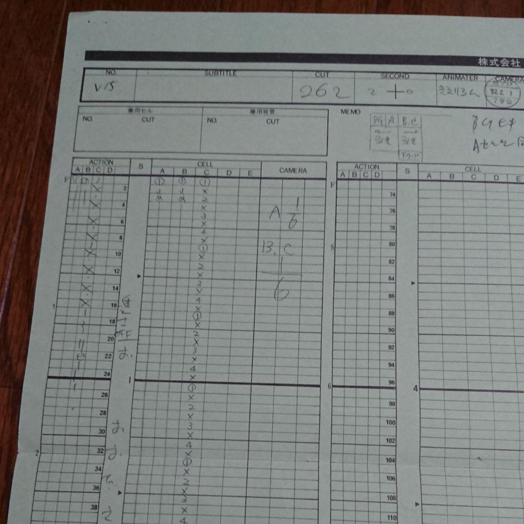 機動警察パトレイバー無敵星人グリフォンセル画　原画　進行表（非売品）