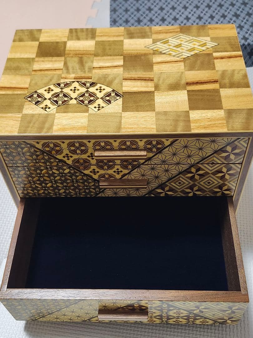 箱根寄木細工 木製収納ボックス　三段