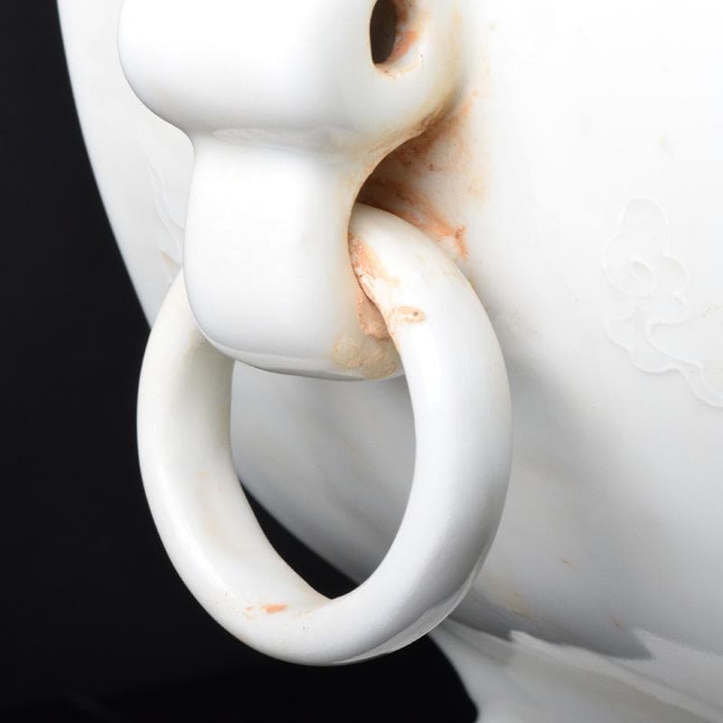 中国　大明宣徳年製　白磁　遊環　雲龍鳳凰文瓶　多口瓶　M　7311A