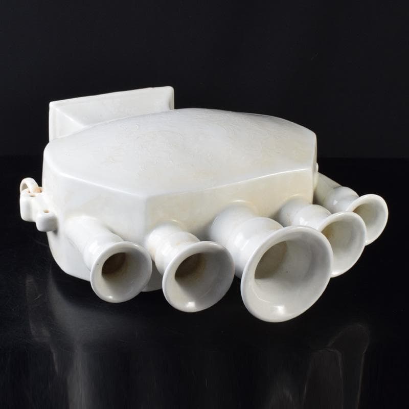 中国　大明宣徳年製　白磁　遊環　雲龍鳳凰文瓶　多口瓶　M　7311A