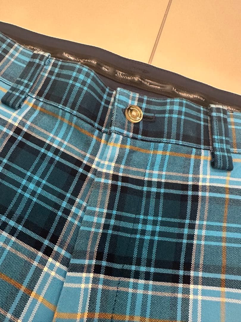 マンシングウェア　Munsingwear　青系　 タータンチェック パンツ