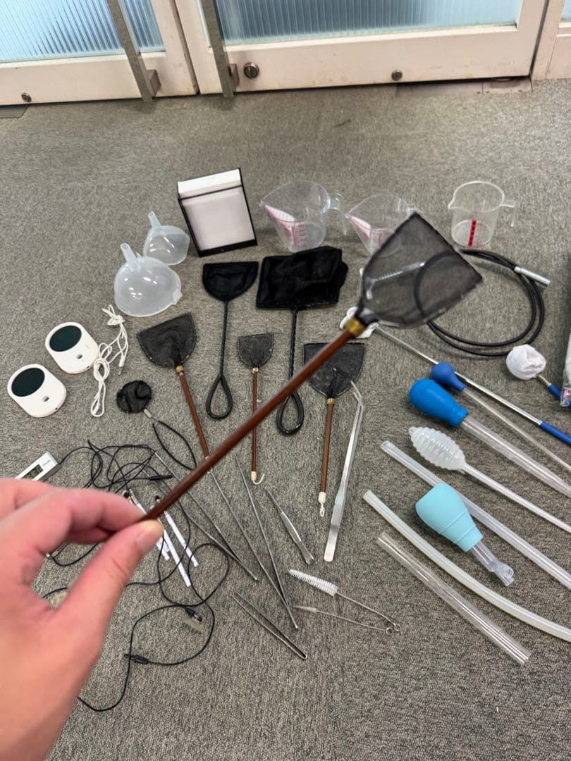 【業務用メダカセット】網 水温計 スポイドなど 中古 水槽掃除用具セット