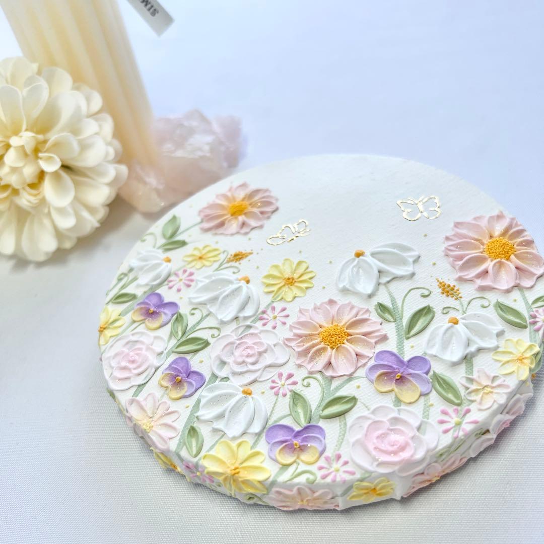 melia テクスチャーアート　絵画　インテリアアート　花　立体　絵　花の絵