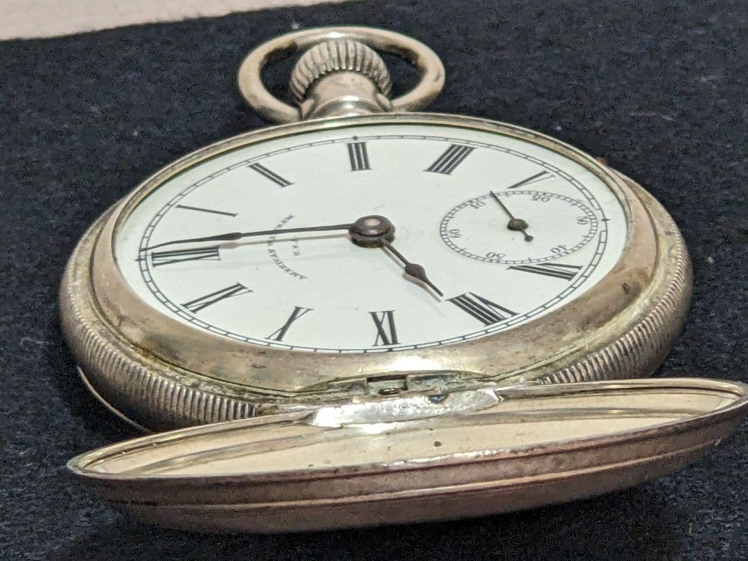 ♦ウォルサム社 銀製鉄道懐中時計 1800年代末頃 アメリカ国内製造 骨董品