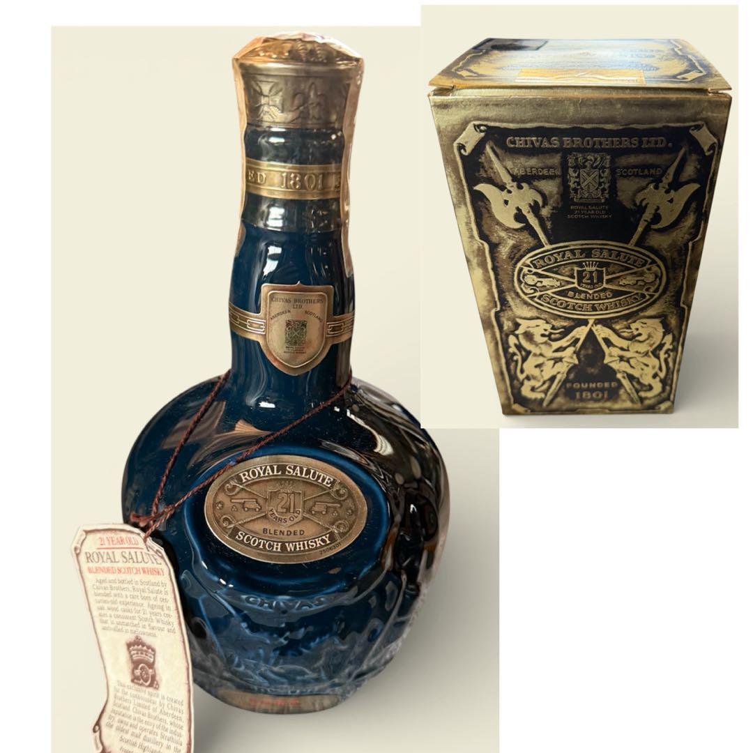 未開封ロイヤルサルート21年　青陶器　巾着付き　スコッチ　古酒 箱入り