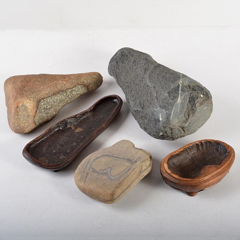 鑑賞石　天然石　置物　3点まとめて　唐木台付　C　R6139C