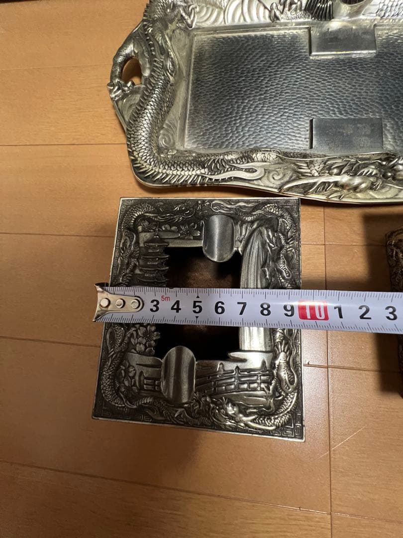 高級 昭和レトロ 龍 日本製 白銅 灰皿セット アンティーク 喫煙具 煙草入れ
