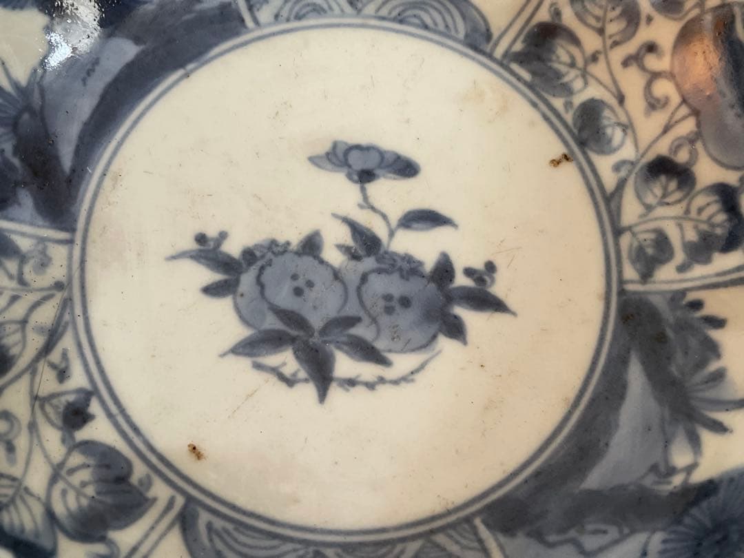 骨董　アンティーク　古伊万里　染付　牡丹　輪花縁　膾皿　なます皿　2枚