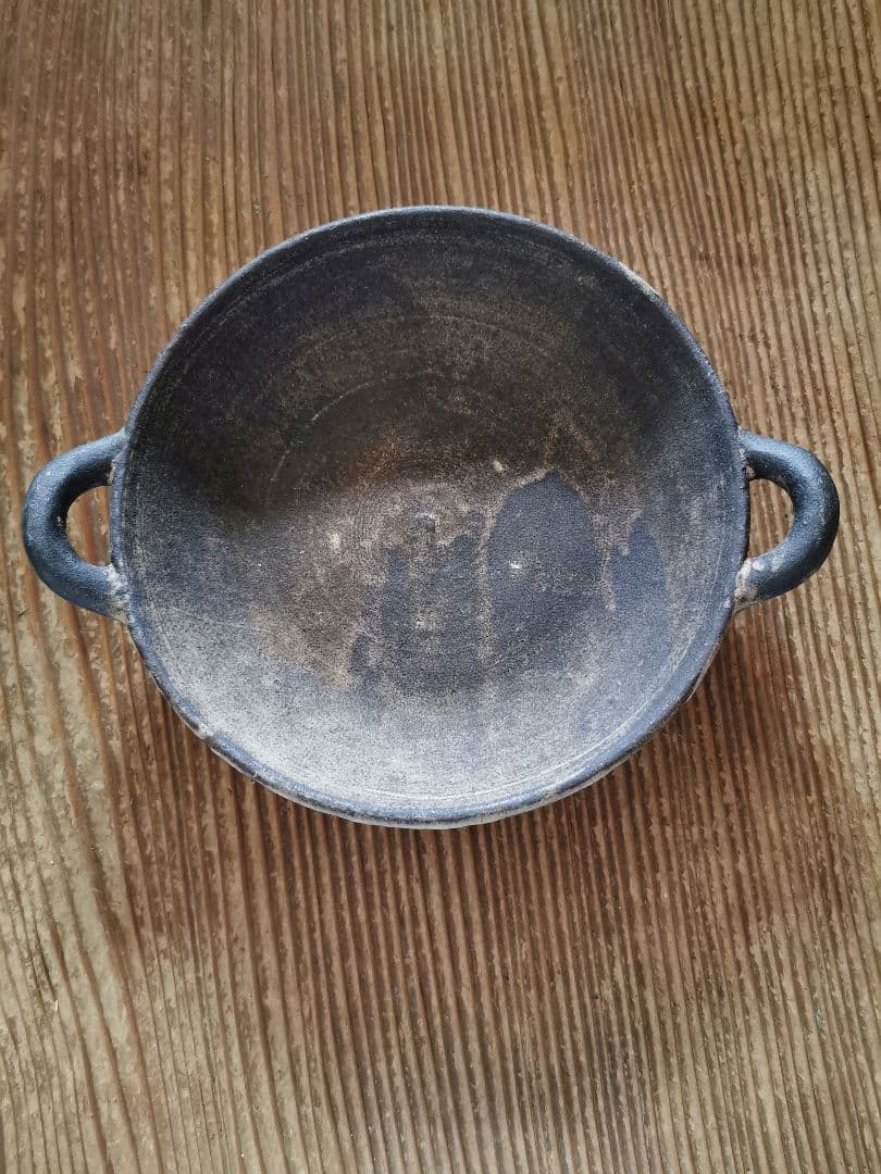 作家物 ギャラリー 個展購入 耳付き墨黒深皿 ワンプレート 2枚ペアセット