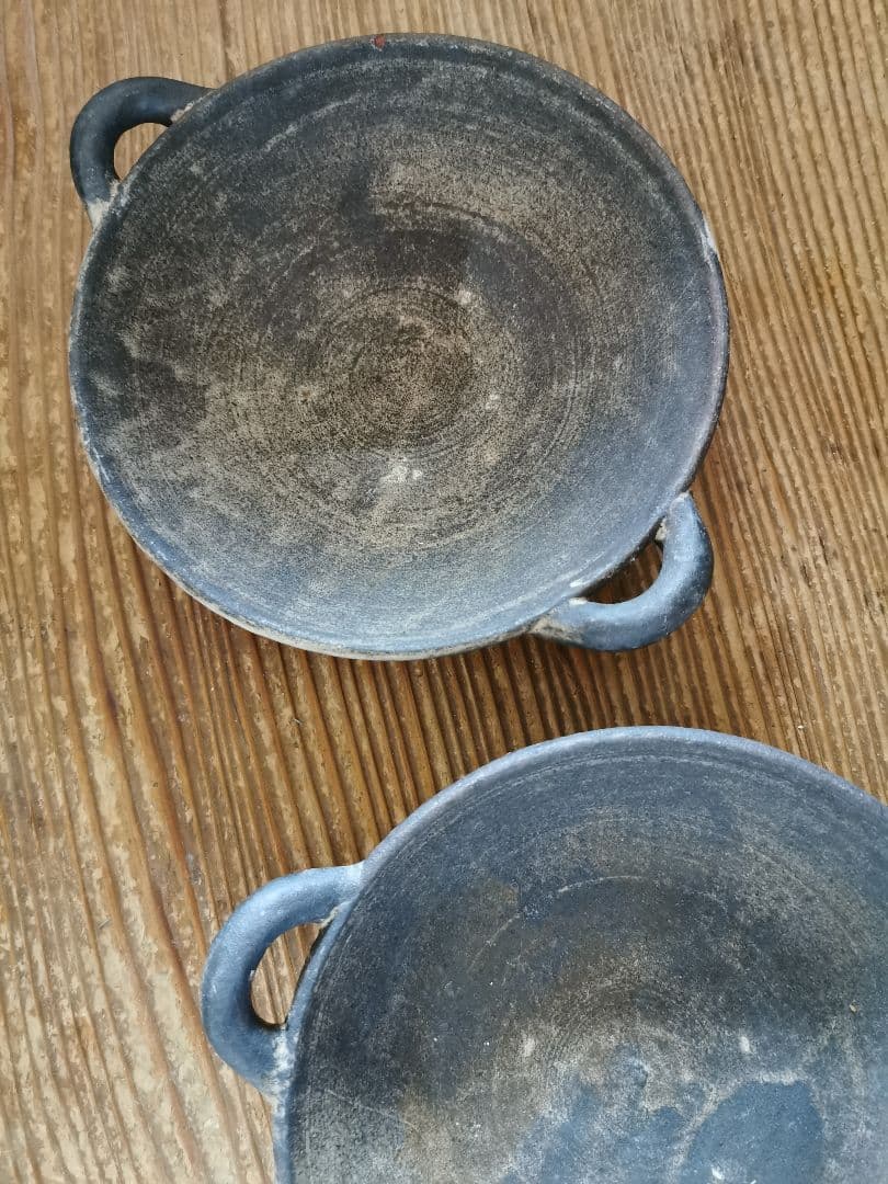 作家物 ギャラリー 個展購入 耳付き墨黒深皿 ワンプレート 2枚ペアセット