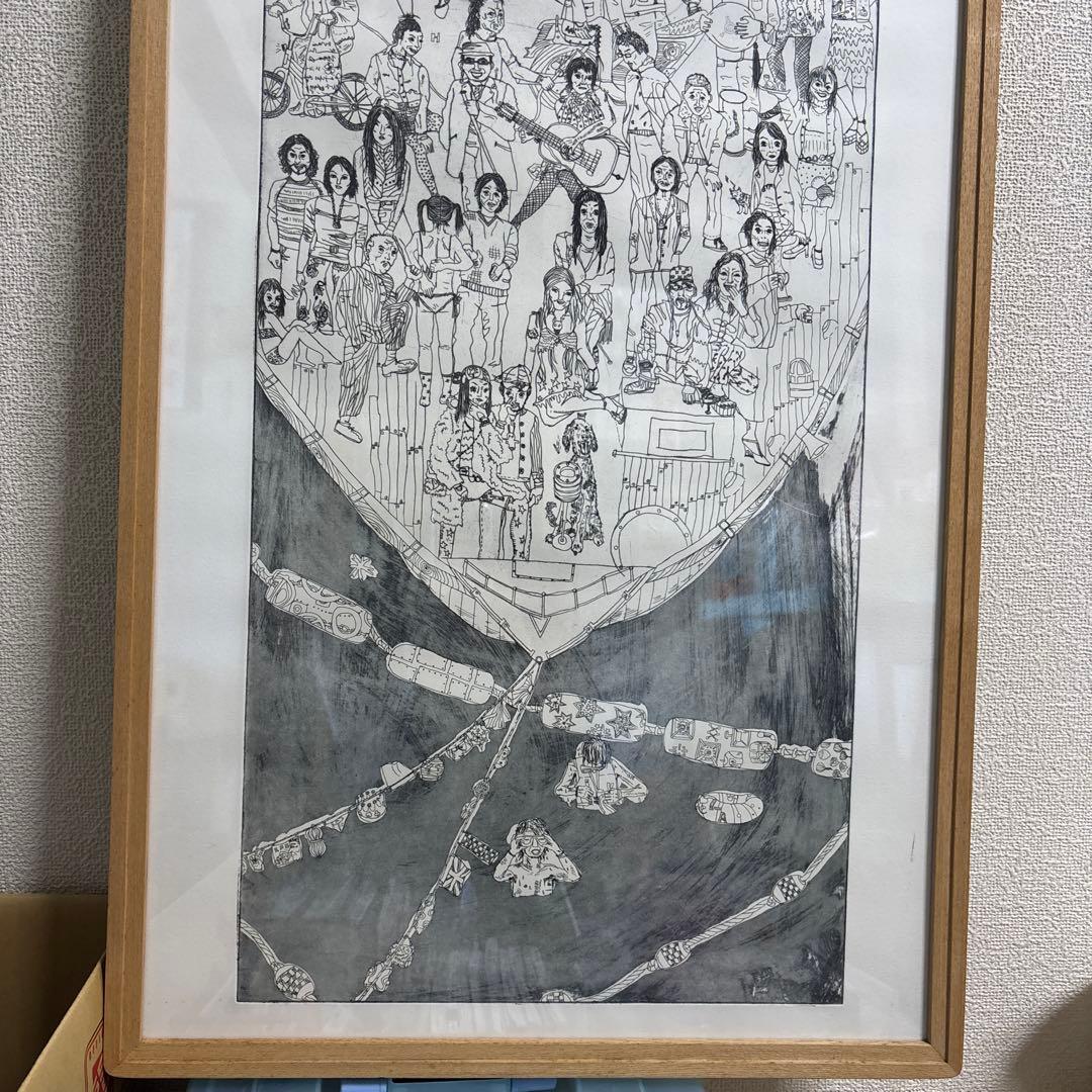 エッチング　人物画　作品　額装あり　無名作家