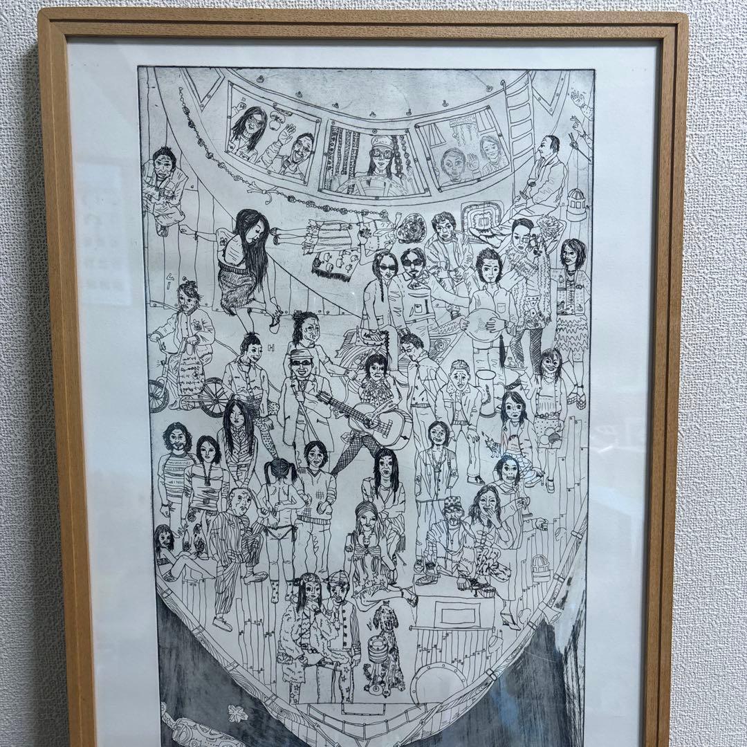 エッチング　人物画　作品　額装あり　無名作家