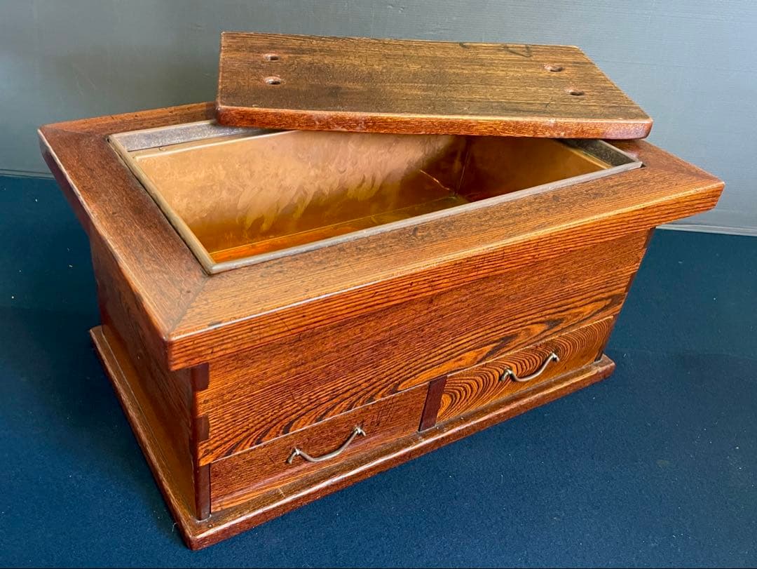 特価❣️「祖」 飴色小ぶり 欅 火鉢 銅板張 関西火鉢 江戸火鉢 （1027F火）