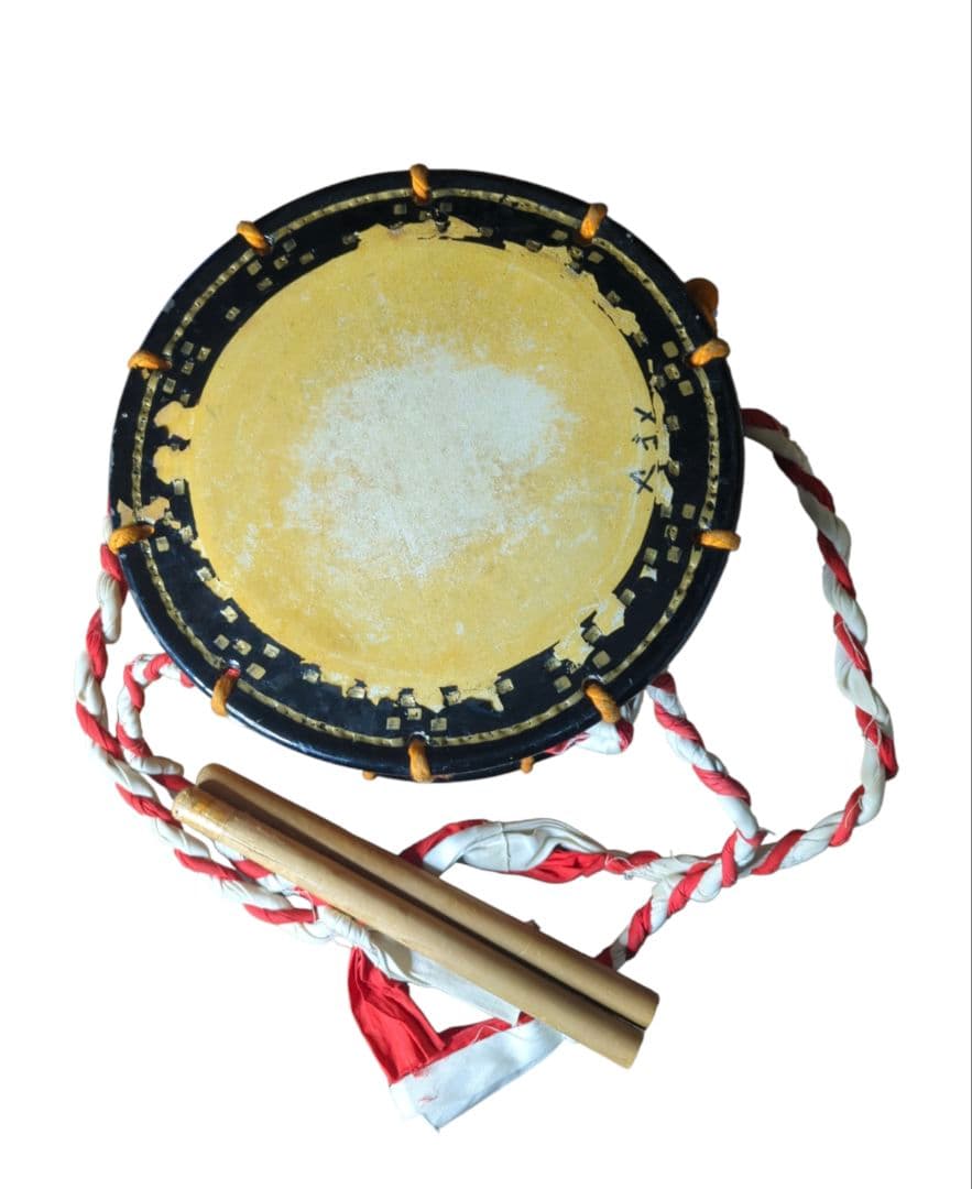 【希少】 締太鼓 紐締め バチ 2組 平太鼓 和太鼓 34.5cm