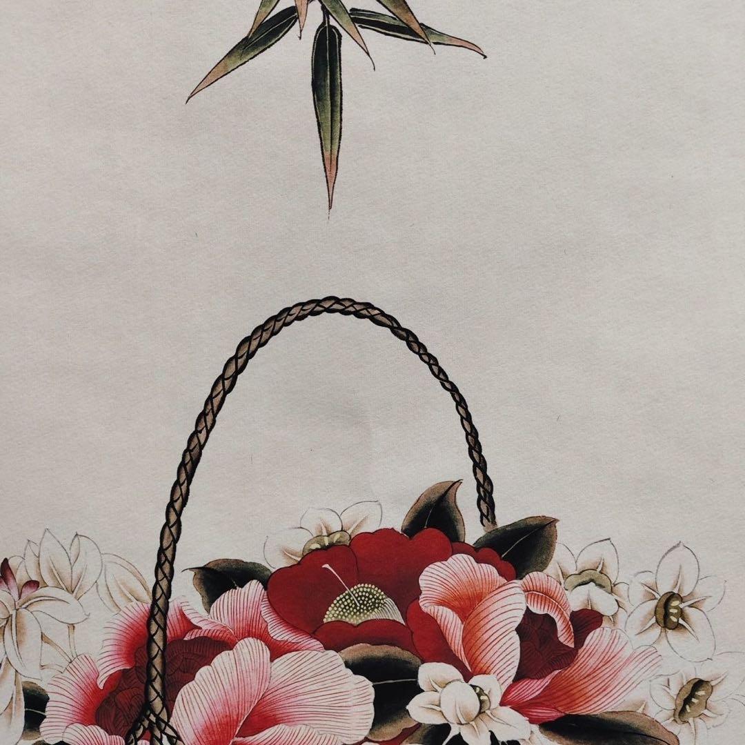 中国画 慈禧太后 群芳献瑞 花鳥図 四尺中堂 掛け軸／防偽仕様