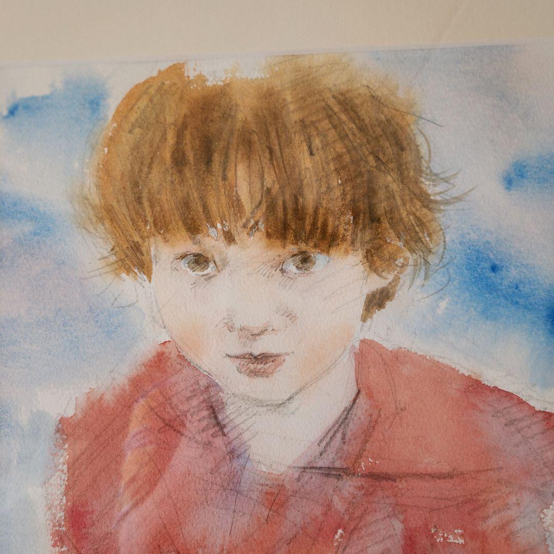 星谷つとむ 水彩画 ブルックリンの少年 【美品】