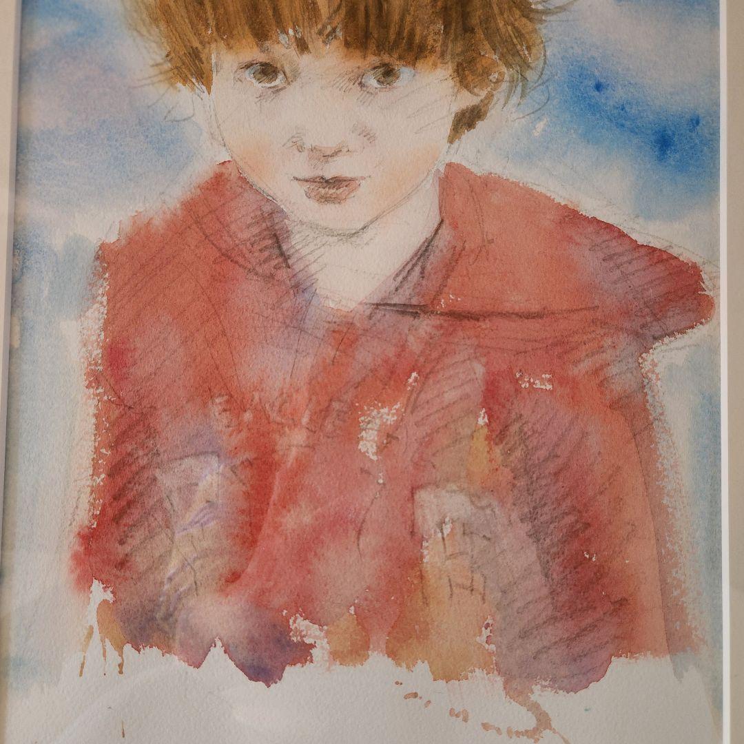 星谷つとむ 水彩画 ブルックリンの少年 【美品】