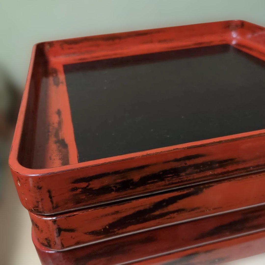 骨董　お盆　お膳　木製　漆器　あけぼの　トレイ　角盆　5つ