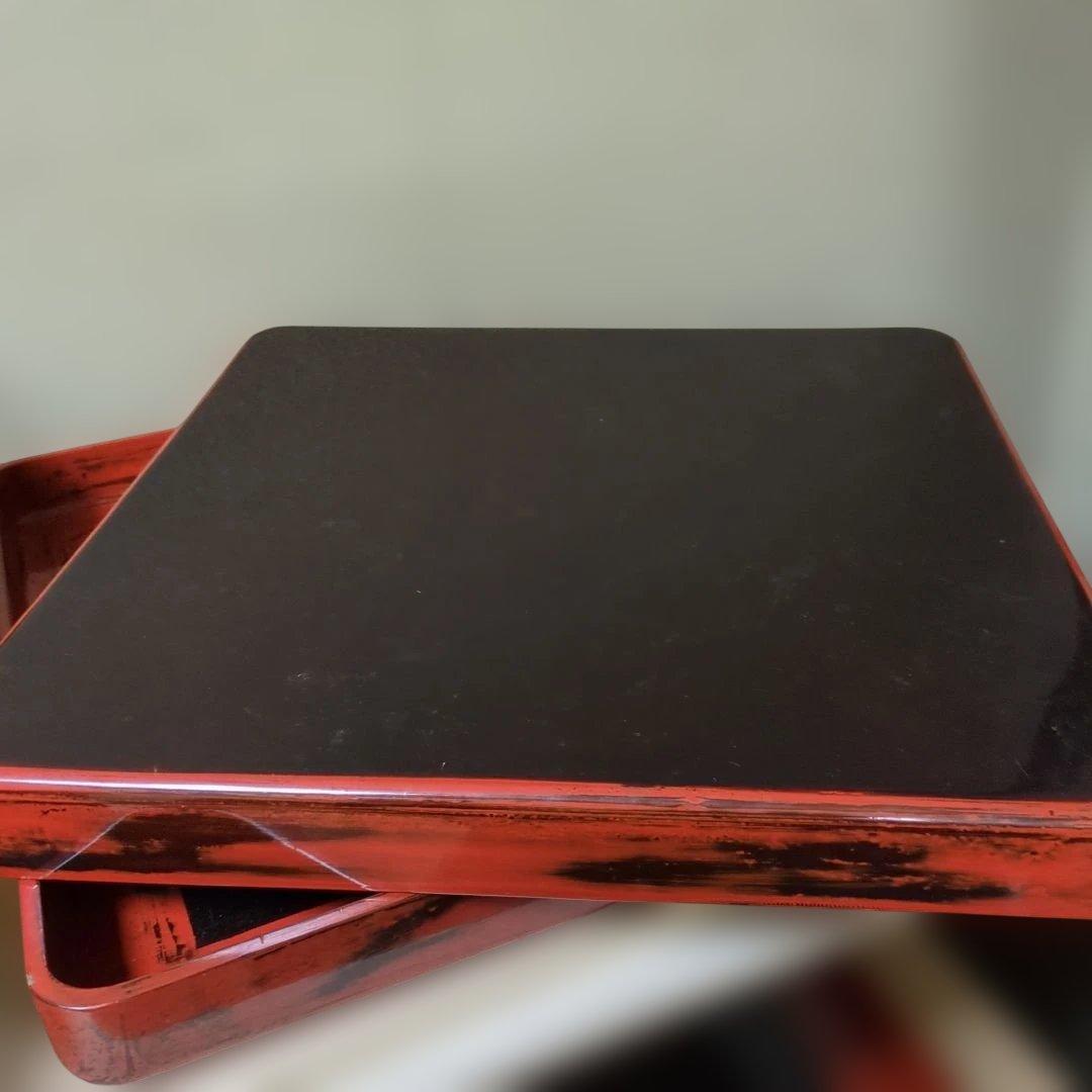 骨董　お盆　お膳　木製　漆器　あけぼの　トレイ　角盆　5つ