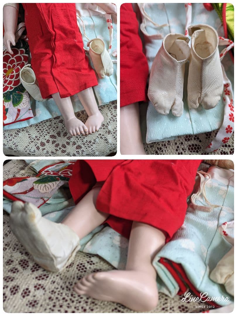 市松人形　銘有り春水 42cm位 難あり顔にライン状の極細いひび割れ　昭和初期