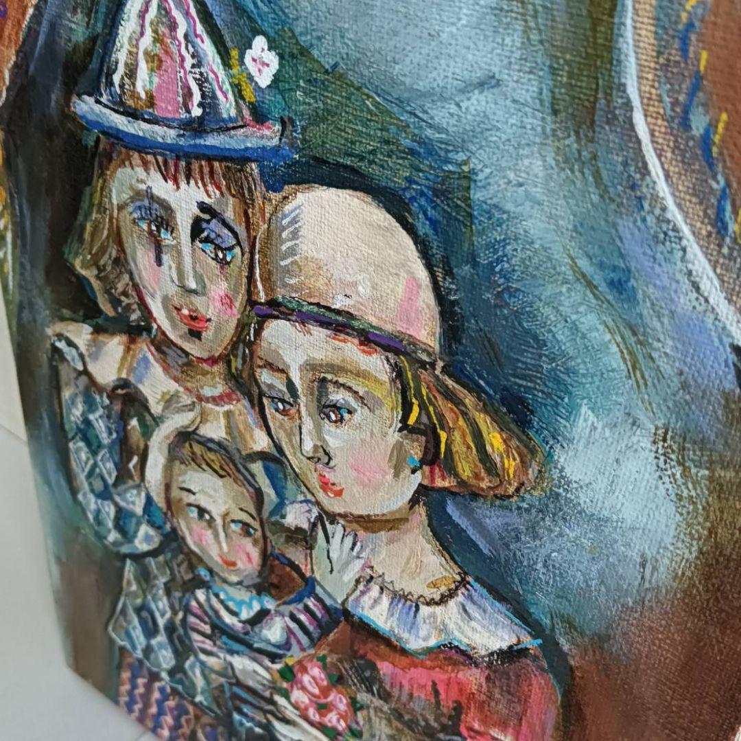 小澤勇寿郎　サーカスの家族　油絵　F3号　額は新品です。