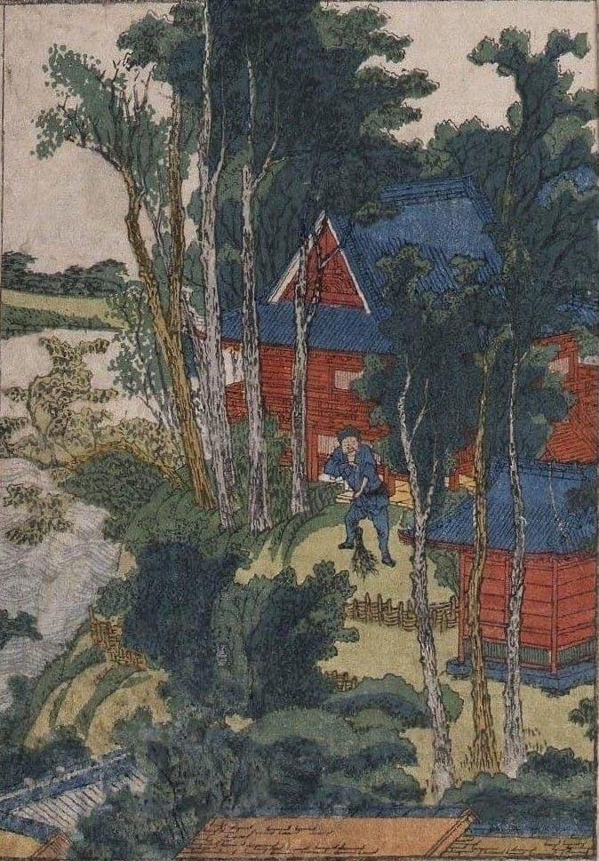 葛飾北斎作　浮世絵版画「絵本　隅田川両岸一覧」下巻　越前和紙複製画