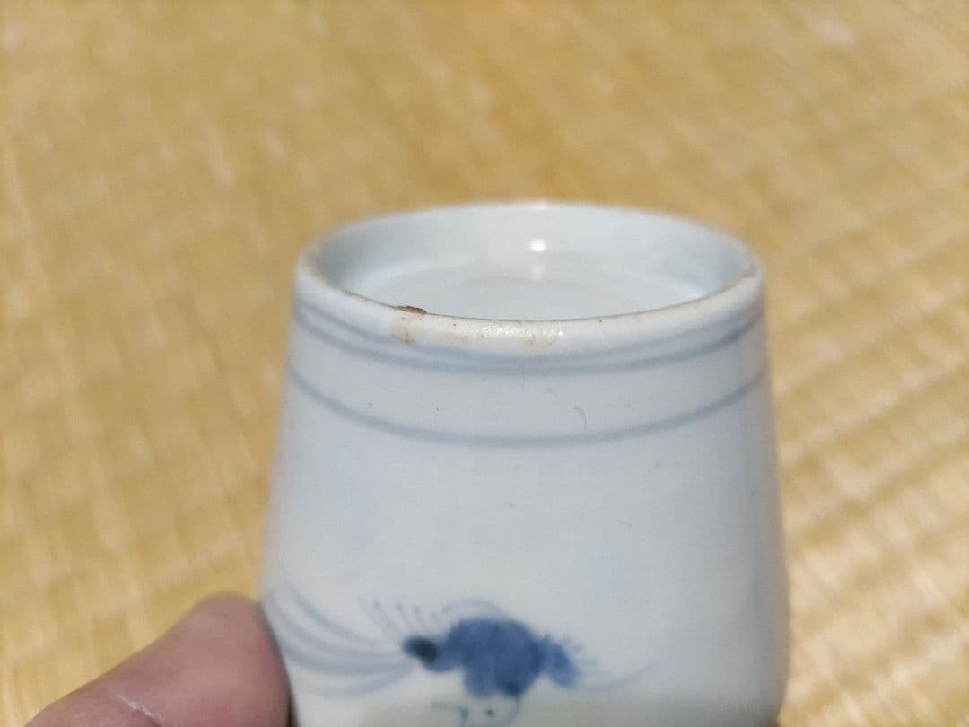 初期様式　そば猪口　鳥に枝垂れ柳　唐辛子かも？美品！古伊万里